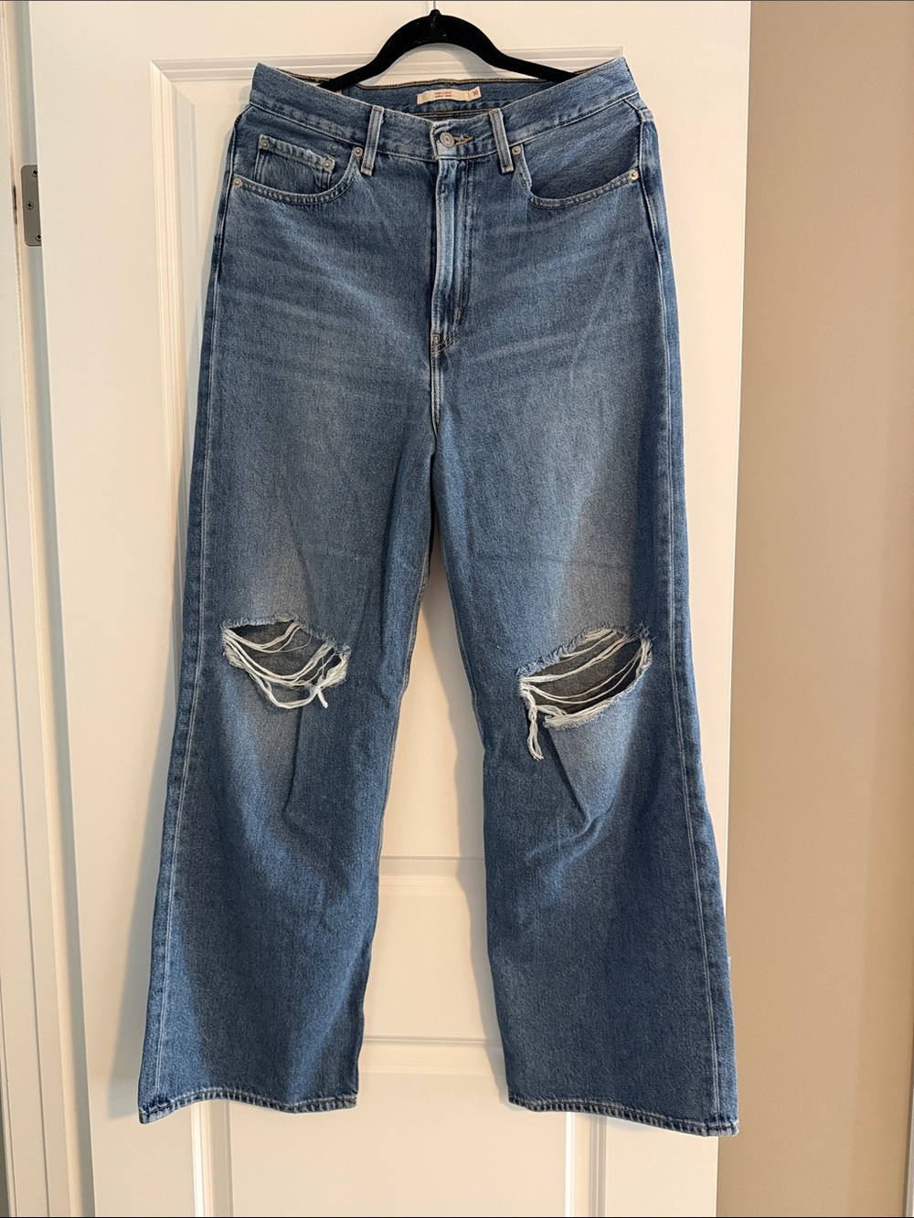 High Loose Ample Haut Levi’s Distressed Wide-Leg Jeans - Blue